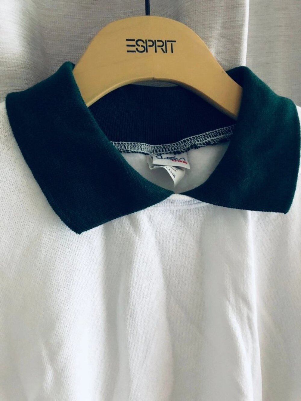 Two Quitman US Made in 90s White Blank GRN/BLK Collared Crewneck Sweatshirt XL